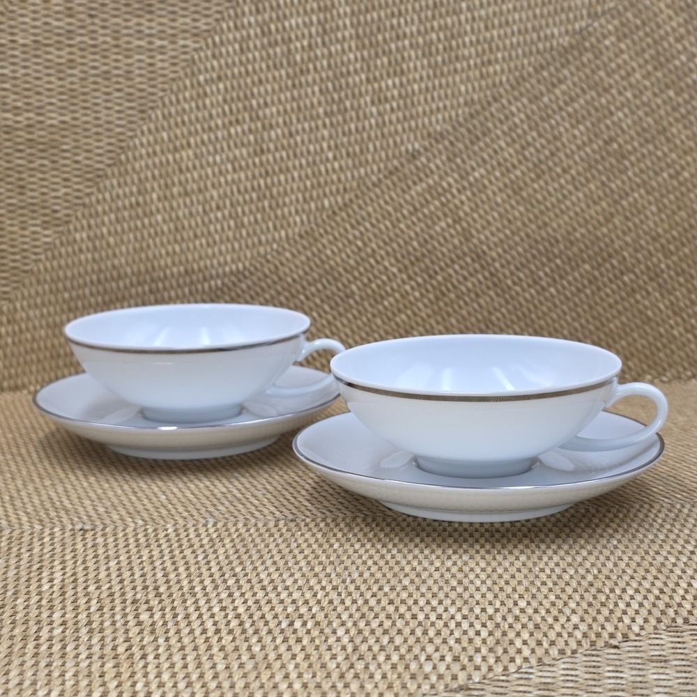 VTG Johann Seltmann Vohenstrauss Bavaria‎ Petite Cup Saucer Set 2 Platinum Rim